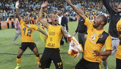 DURBAN, SOUTH AFRICA - SEPTEMBER 20: George Lebese and Bernard Parker celebrate during the MTN 8 Final match between Kaizer Chiefs and Orlando Pirates at Moses Mabhida Stadium on September 20, 2014 in Durban, South Africa. (Photo by Anesh Debiky/Gallo Images)