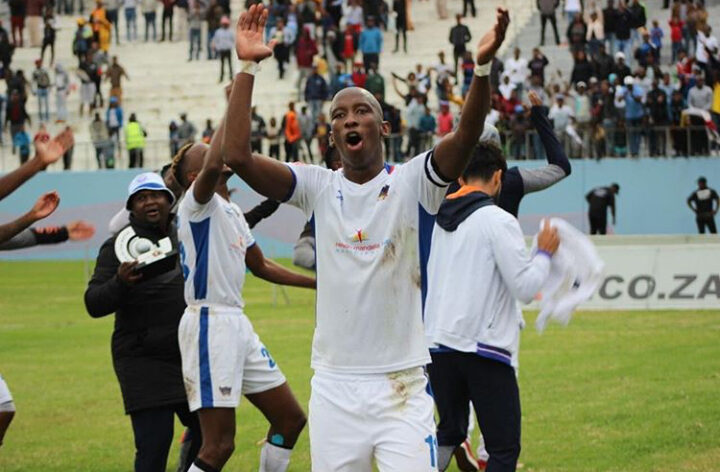 Mark Mayambela celebrating victory for Chippa United before running out his contract and becoming a club less star.